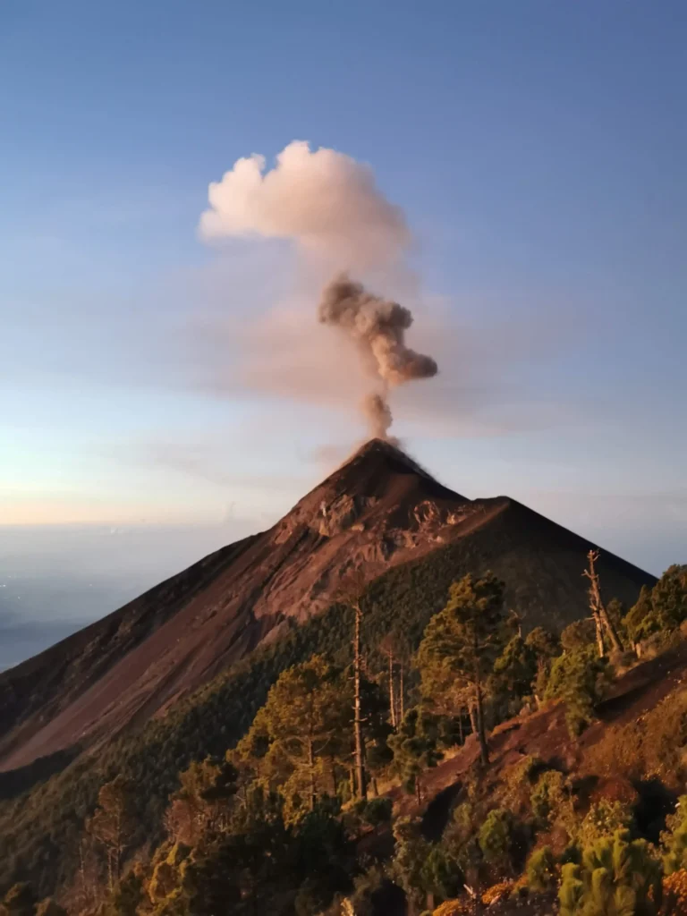 volcano in the Santa María complex with an ash plume in Guatemala